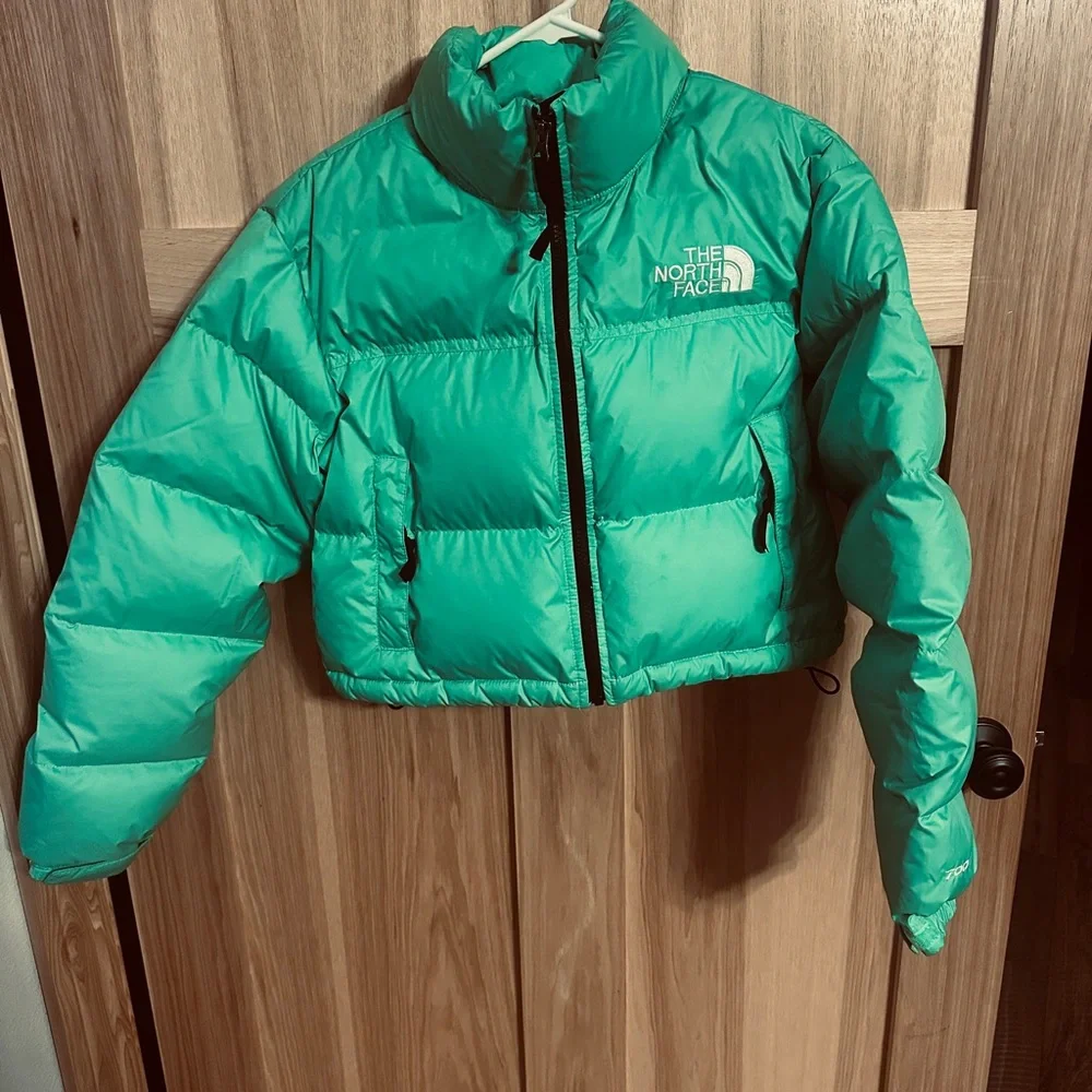 The North Face Cropped Nuptse Jacket 'Chlorophyll Green' size Small cropped - Picture 3 of 11